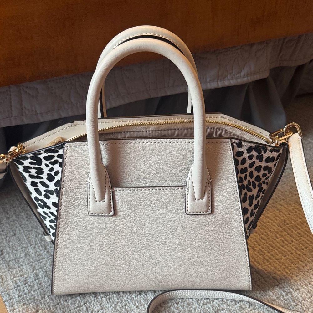 Michael Kors Cream Leather Satchel with Black & White Animal Print Panels - Picture 2 of 6
